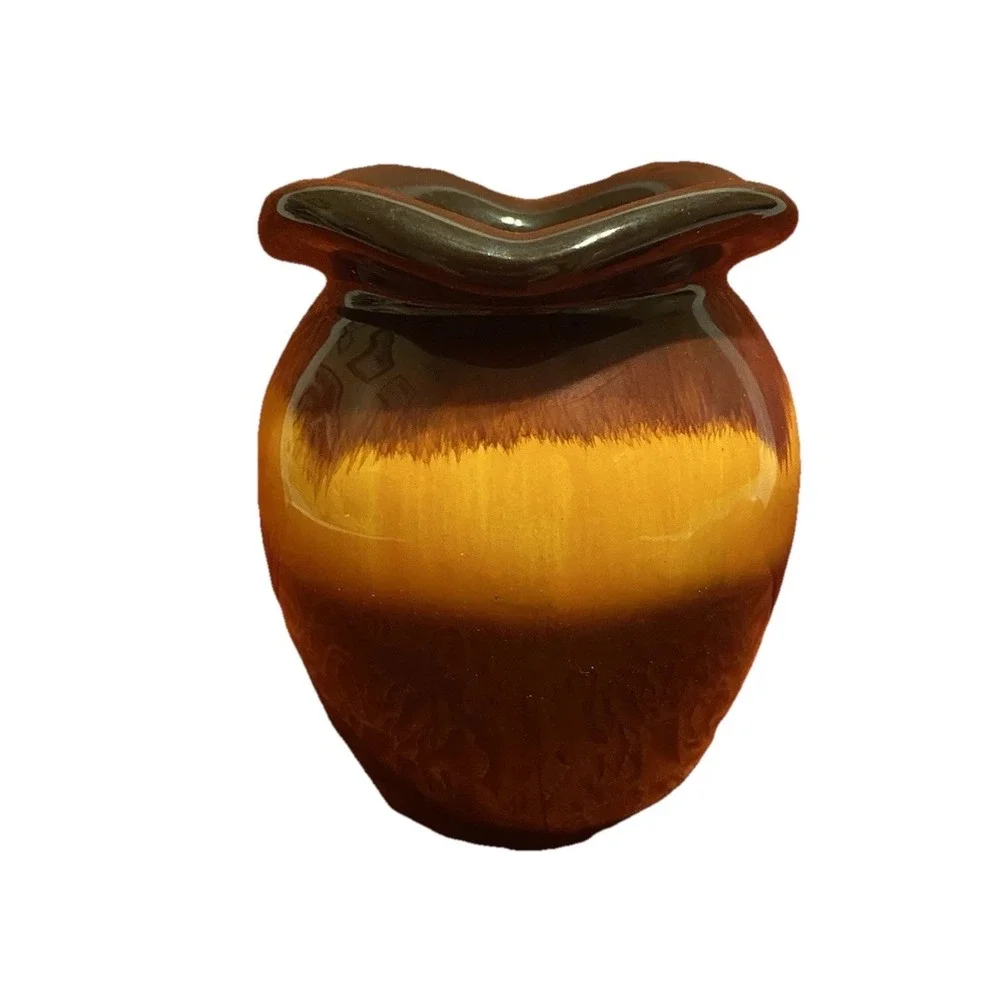 VTG Teleflora Vase Ombre‎ Brown Yellow Orange Gloss Honey Pot Shape Charming MCM